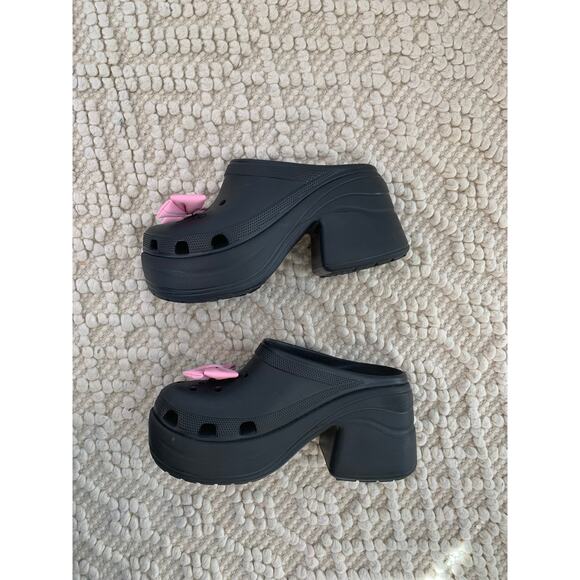 Crocs Siren Platform Clog Black with Pink Bow Jibbitz Size 9 - Picture 10 of 11